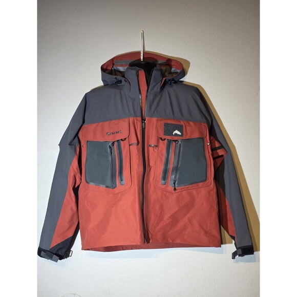 Simms G4 Men's GoretexPro Fishing Hooded Jacket Size Large Coal/Orange